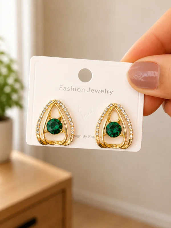 Green Crystal Triangle Stud Earrings for Women
