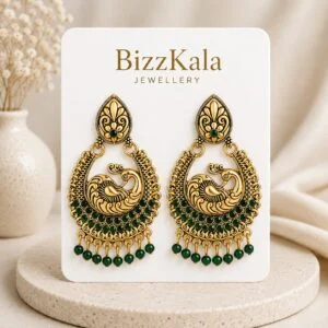 Green Peacock Antique Jhumka for Women