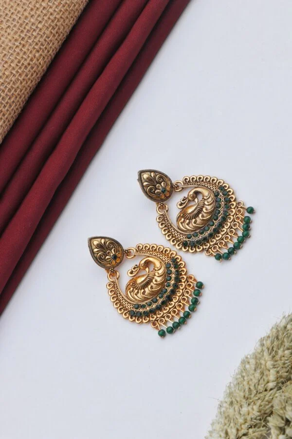 Green Peacock Antique Jhumka for Women