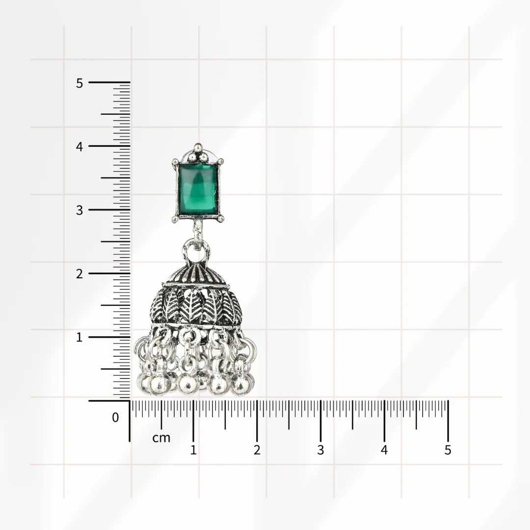 Green Stone Oxidised Jhumka for Women - Image 4