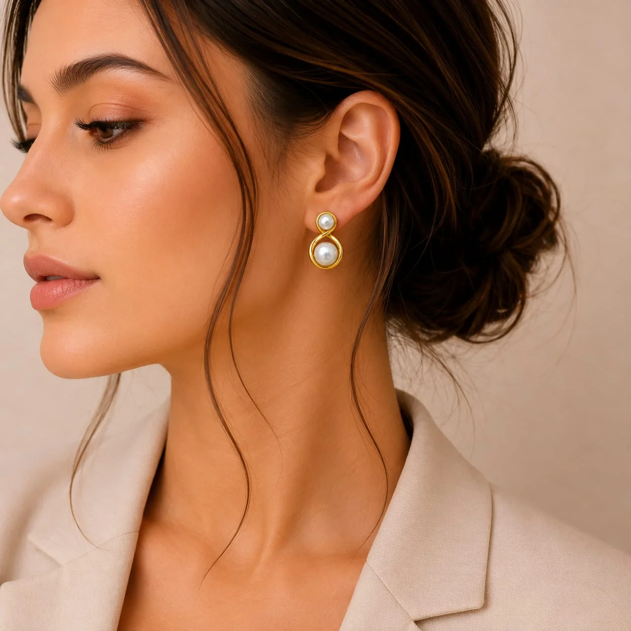 Infinity Pearl Stud Earrings for Women - Image 2