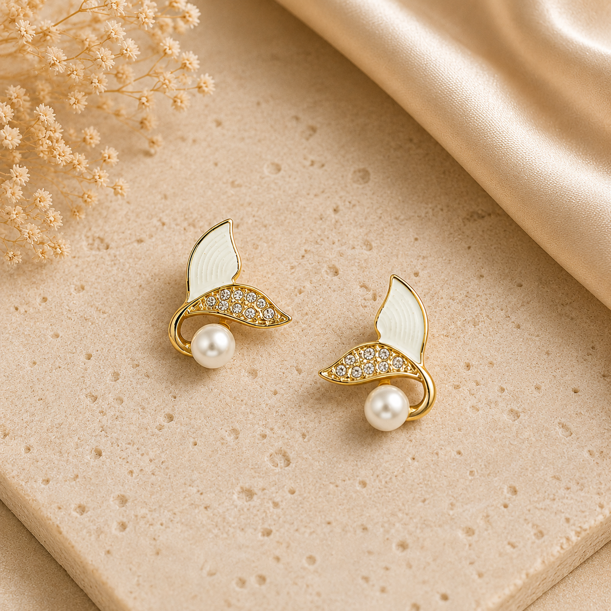 Mermaid Tail Pearl Stud Earrings for Women - Image 3