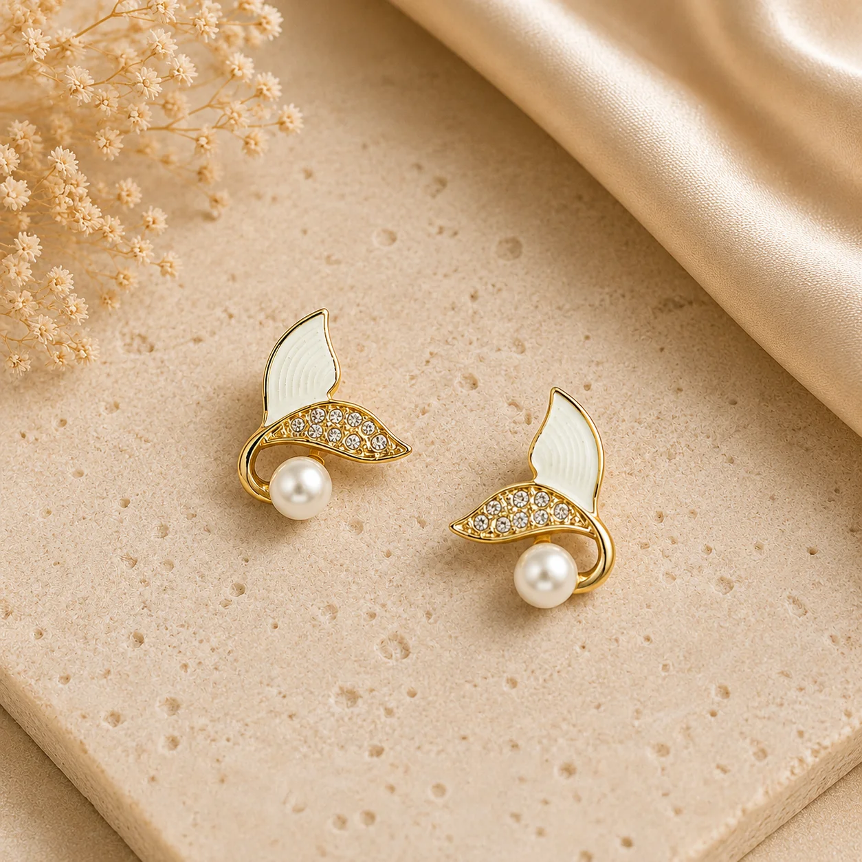 Mermaid Tail Pearl Stud Earrings for Women - Image 3