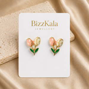 Peach Enamel Tulip Stud Earrings for Women