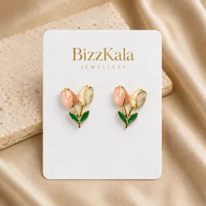 Peach Enamel Tulip Stud Earrings for Women