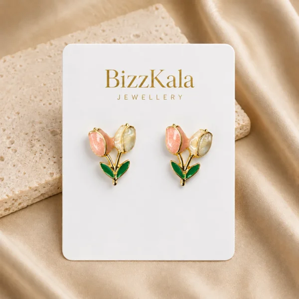 Peach Enamel Tulip Stud Earrings for Women
