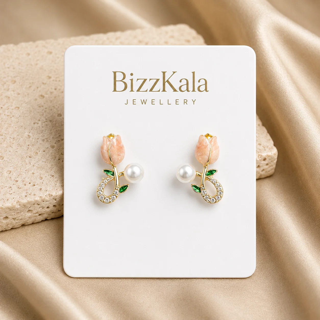 Peach Tulip Pearl Earrings for Women - Image 1