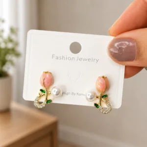 Peach Tulip Pearl Earrings for Women - Image 4