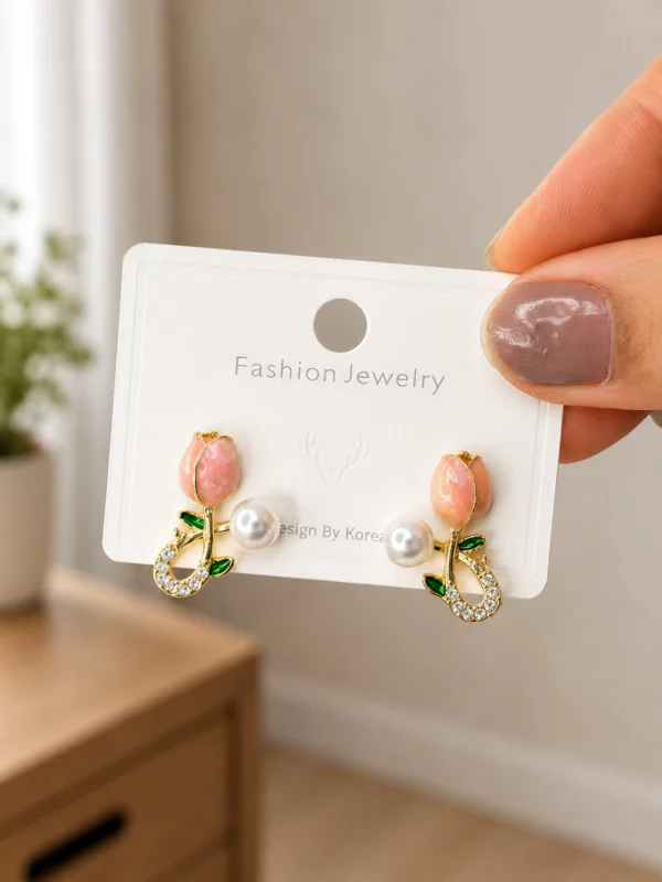 Peach Tulip Pearl Earrings for Women