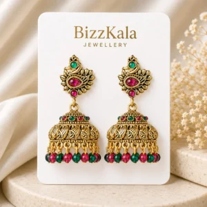 Antique Peacock Stone Jhumka for Women