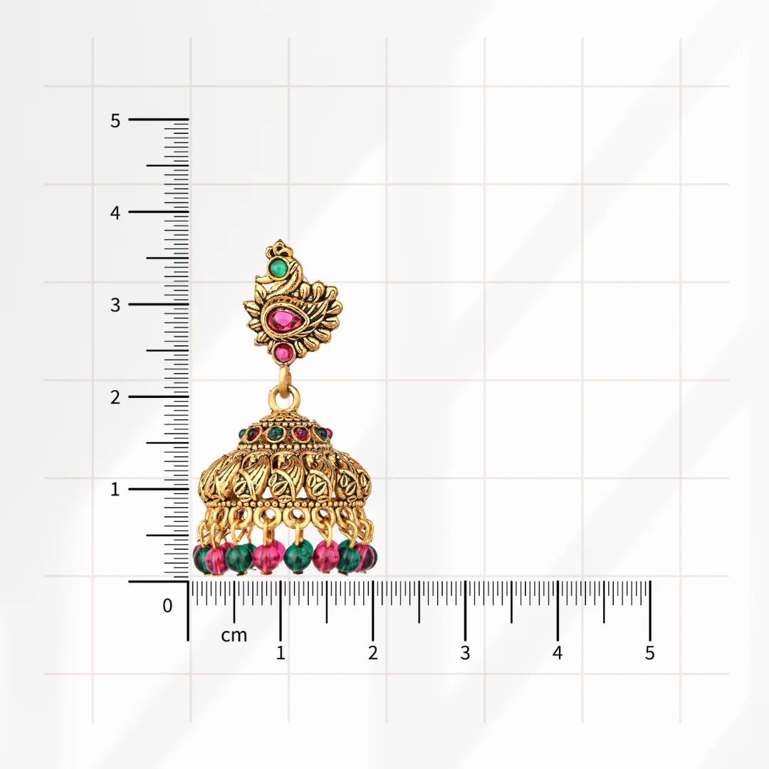 Antique Peacock Stone Jhumka for Women - Image 4