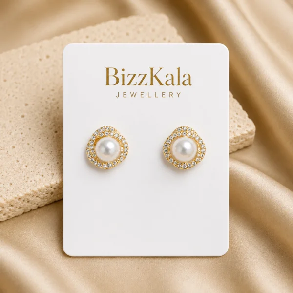 Pearl Crystal Halo Stud Earrings for Women