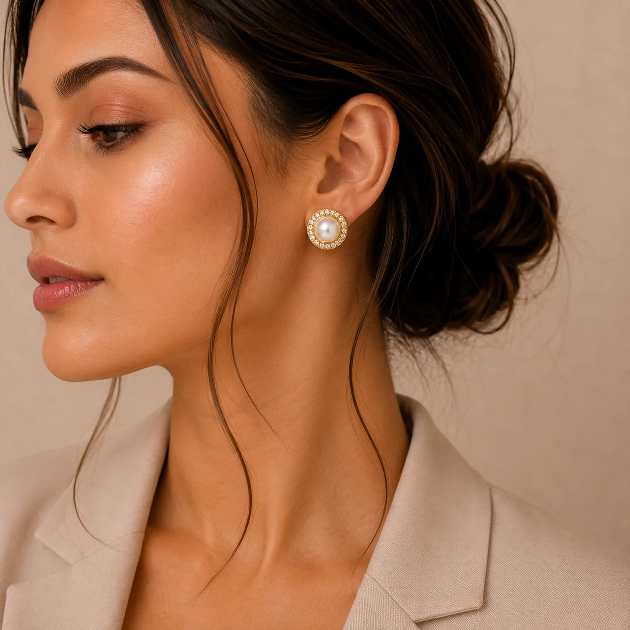 Pearl Crystal Halo Stud Earrings for Women - Image 2