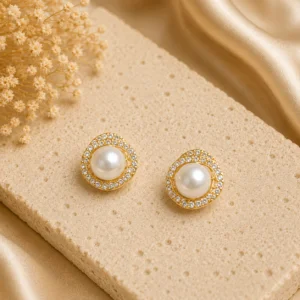 Pearl Crystal Halo Stud Earrings for Women - Image 3