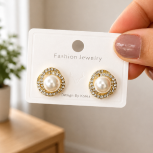 Pearl Crystal Halo Stud Earrings for Women - Image 4