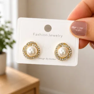 Pearl Crystal Halo Stud Earrings for Women - Image 4
