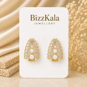 Pearl Crystal Teardrop Stud Earrings for Women