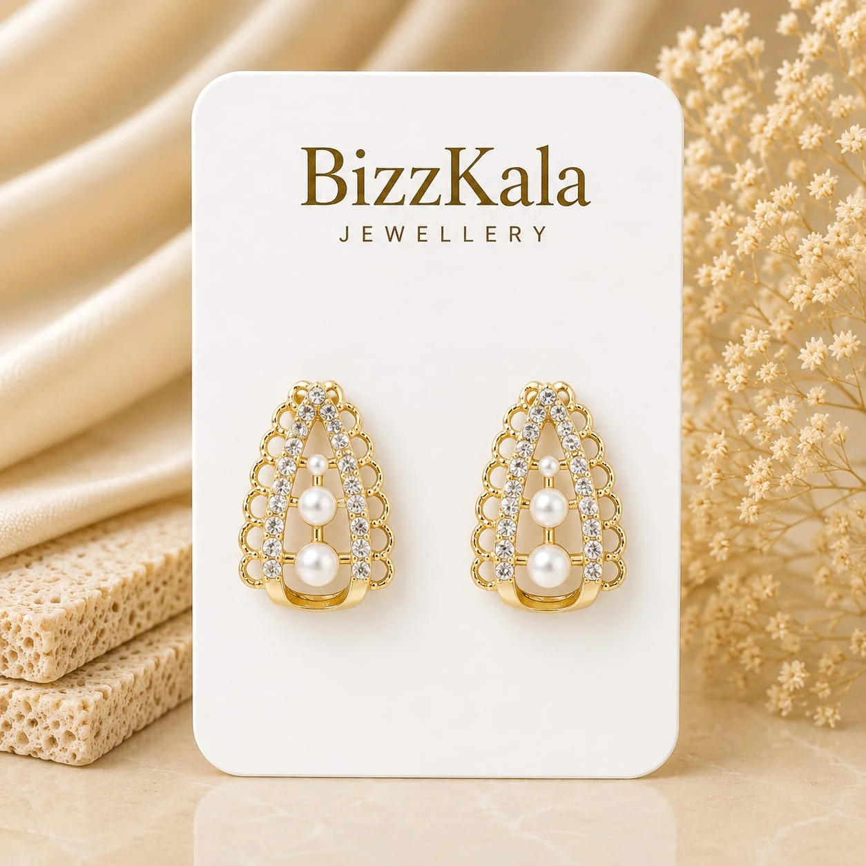 Pearl Crystal Teardrop Stud Earrings for Women - Image 1