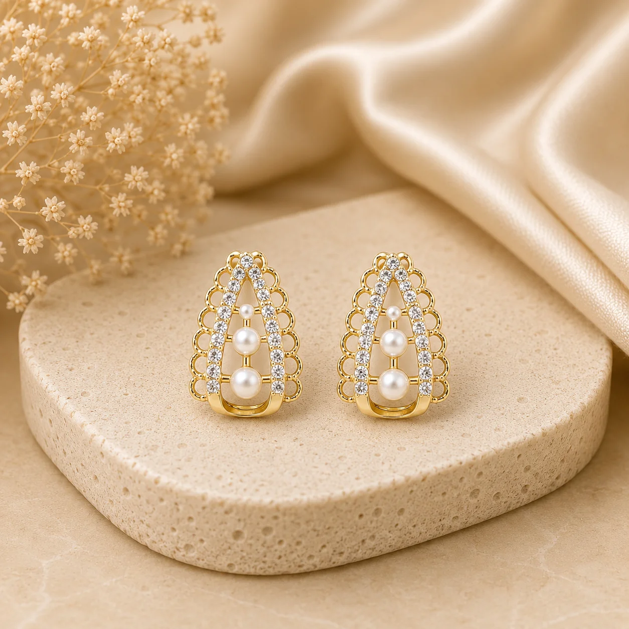 Pearl Crystal Teardrop Stud Earrings for Women - Image 3