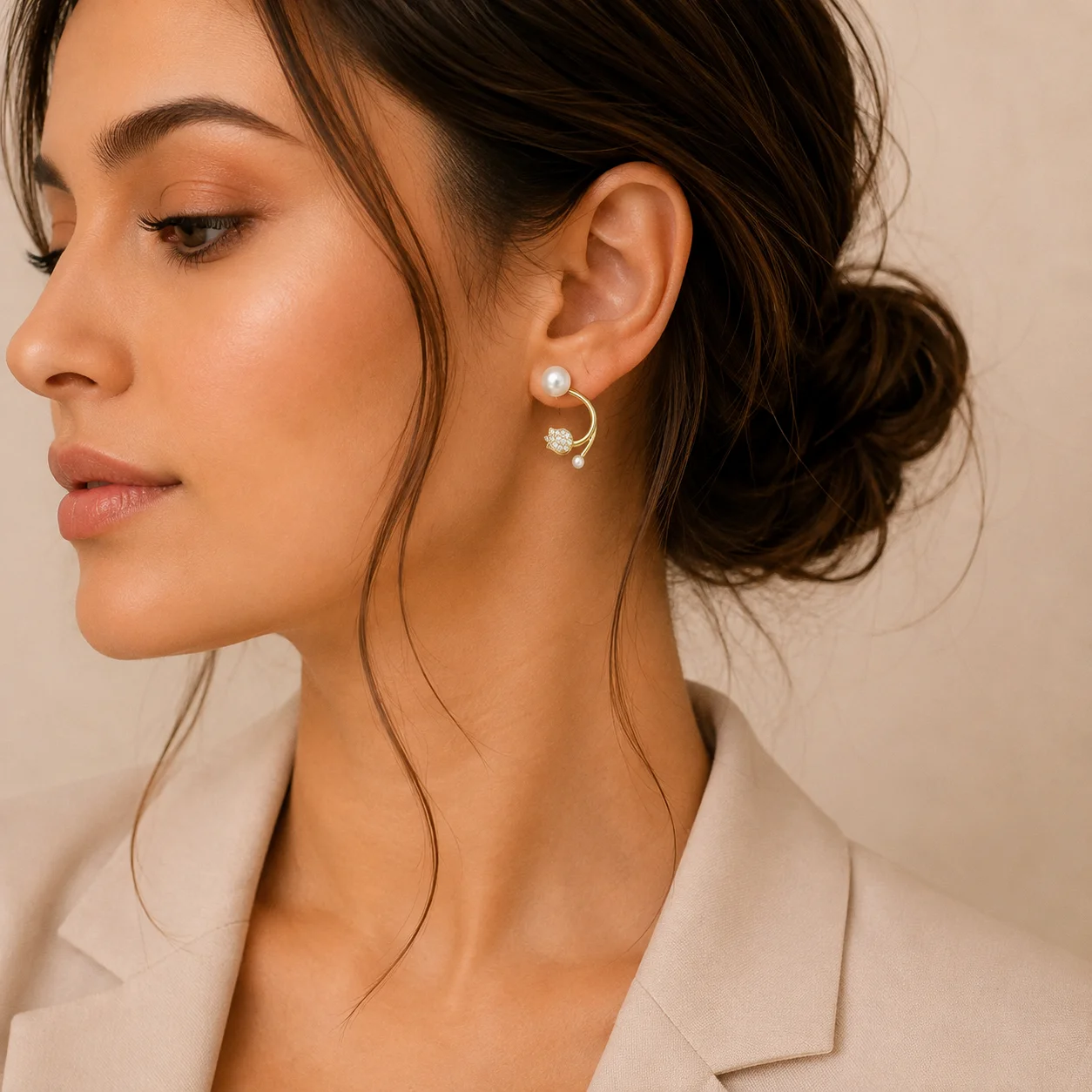 Pearl Crystal Tulip Earrings for Women - Image 2