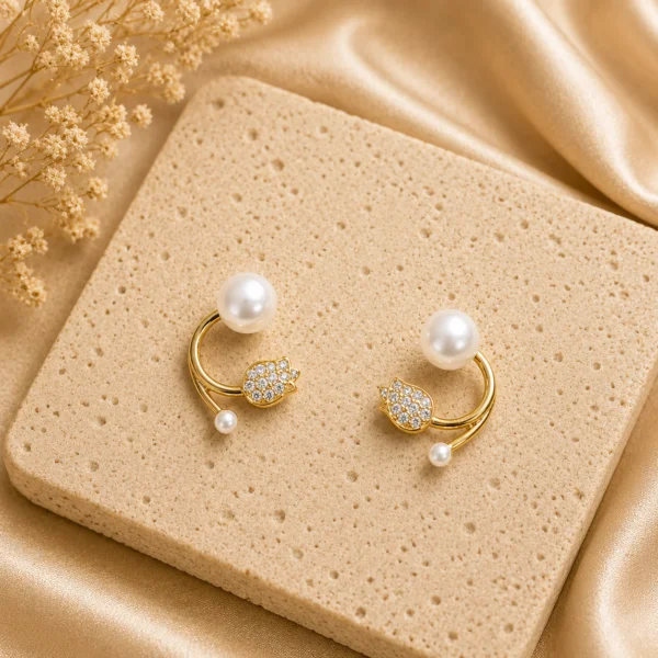 Pearl Crystal Tulip Earrings for Women