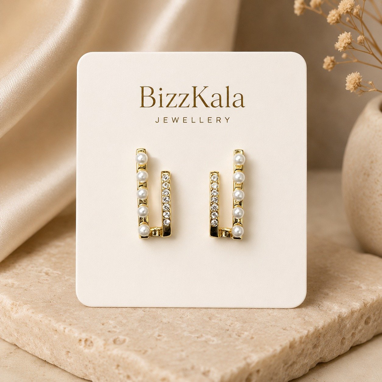 Pearl Crystal U-Shape Earrings for Women - Image 1