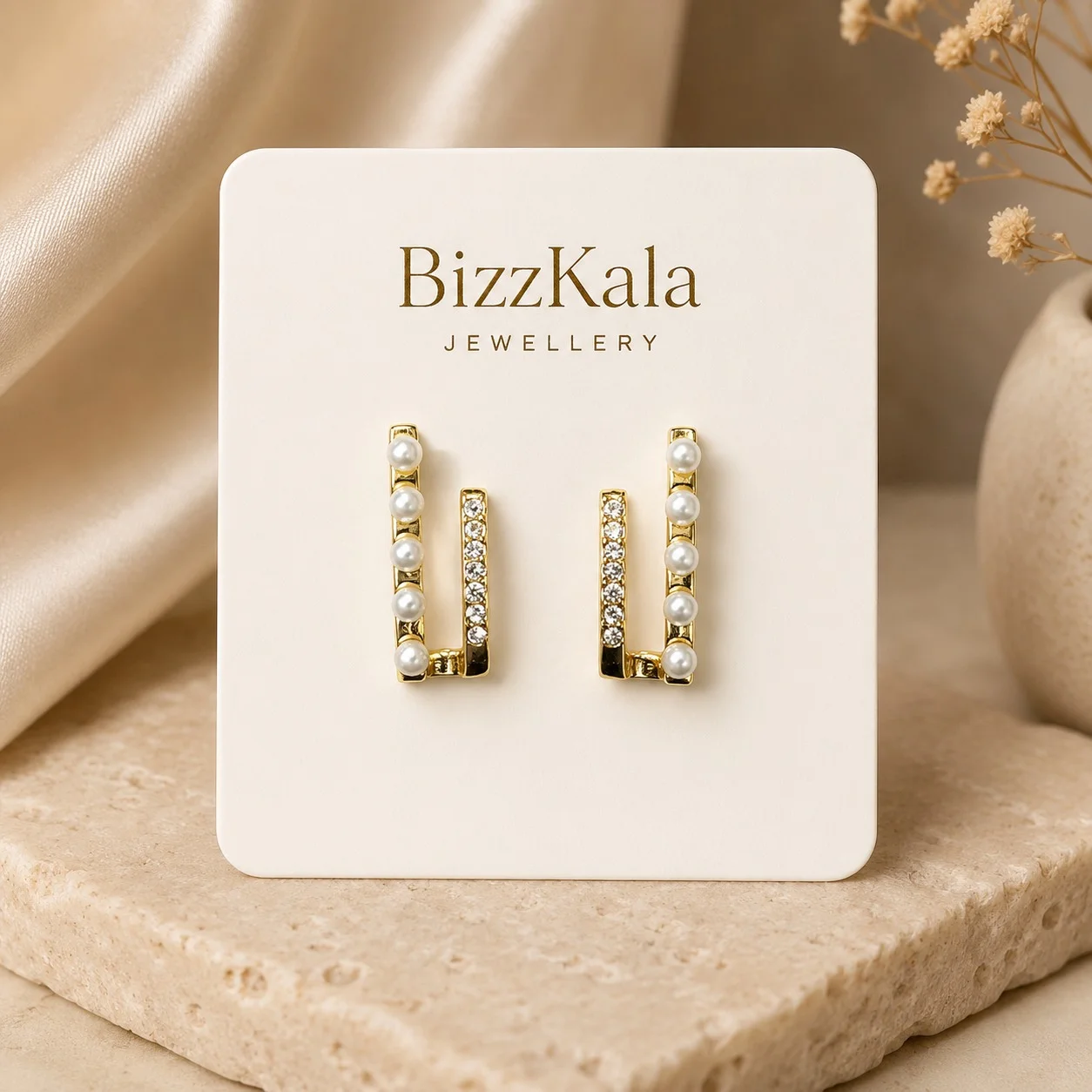 Pearl Crystal U-Shape Earrings for Women - Image 1