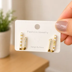 Pearl Crystal U-Shape Earrings for Women - Image 4