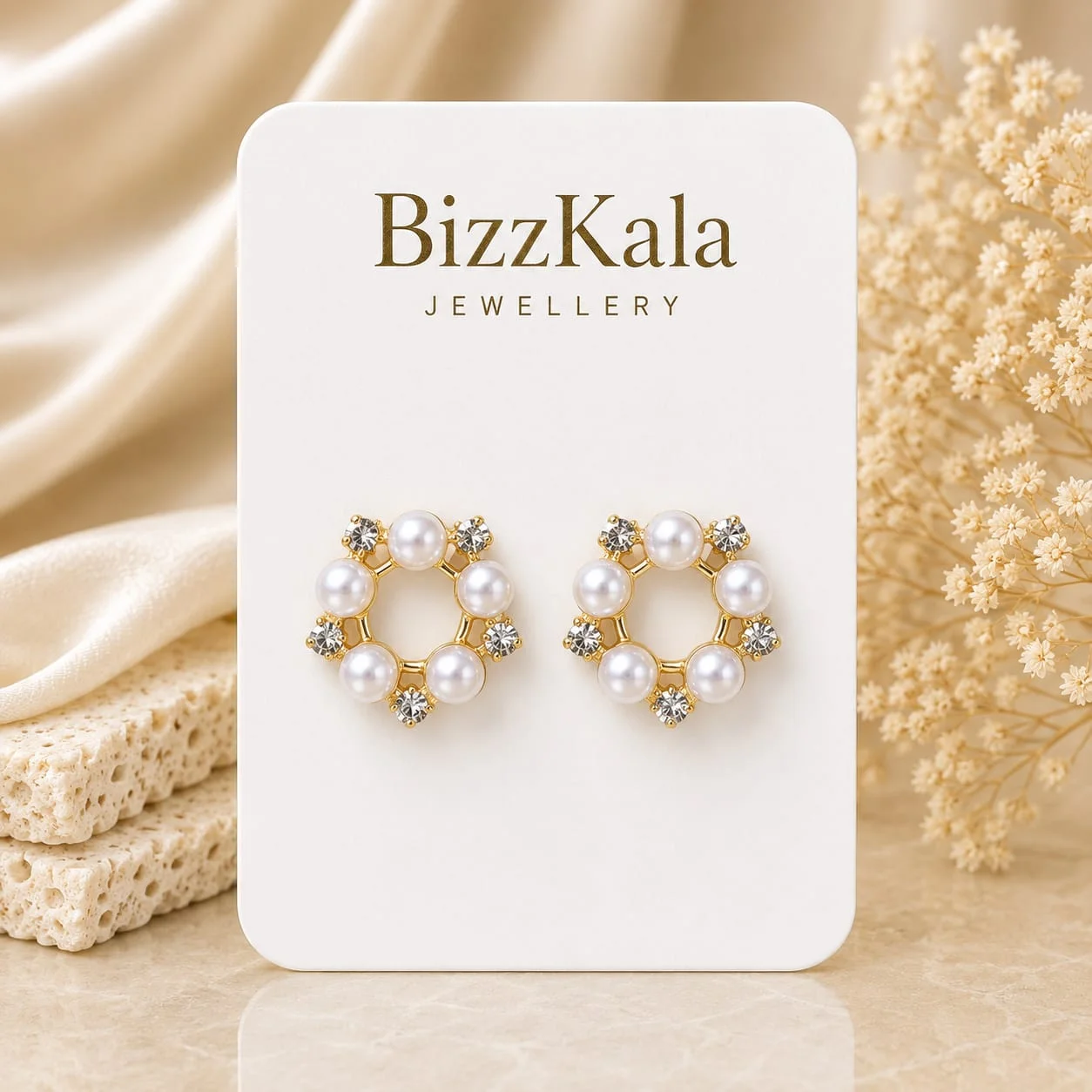Pearl Crystal Wreath Stud Earrings for Women - Image 1
