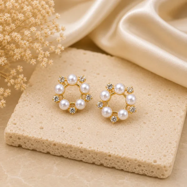 Pearl Crystal Wreath Stud Earrings for Women