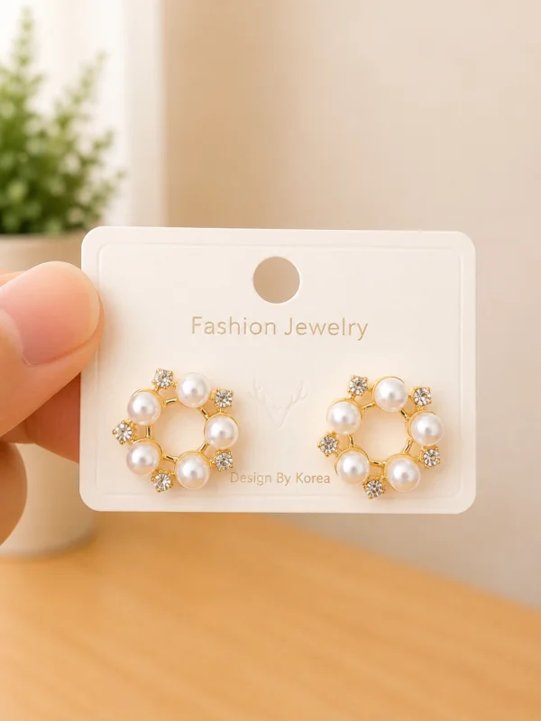 Pearl Crystal Wreath Stud Earrings for Women