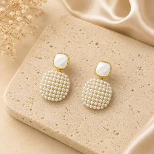 Pearl Disc Statement Earrings for Women - Image 3