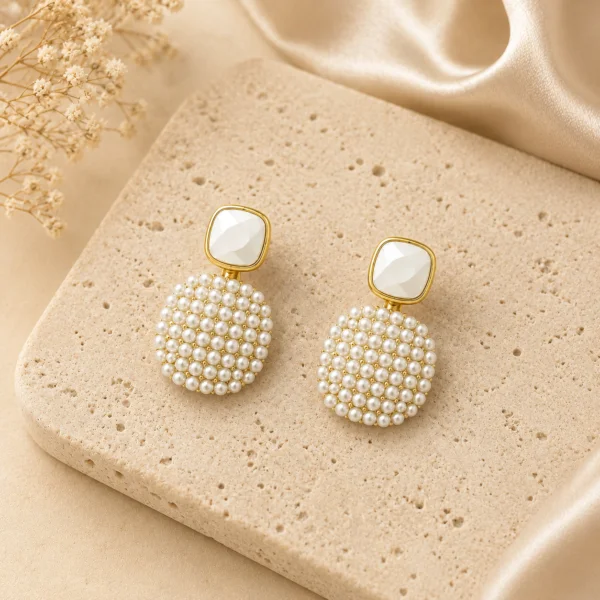 Pearl Disc Statement Earrings for Women