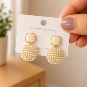 Pearl Disc Statement Earrings for Women - Image 4
