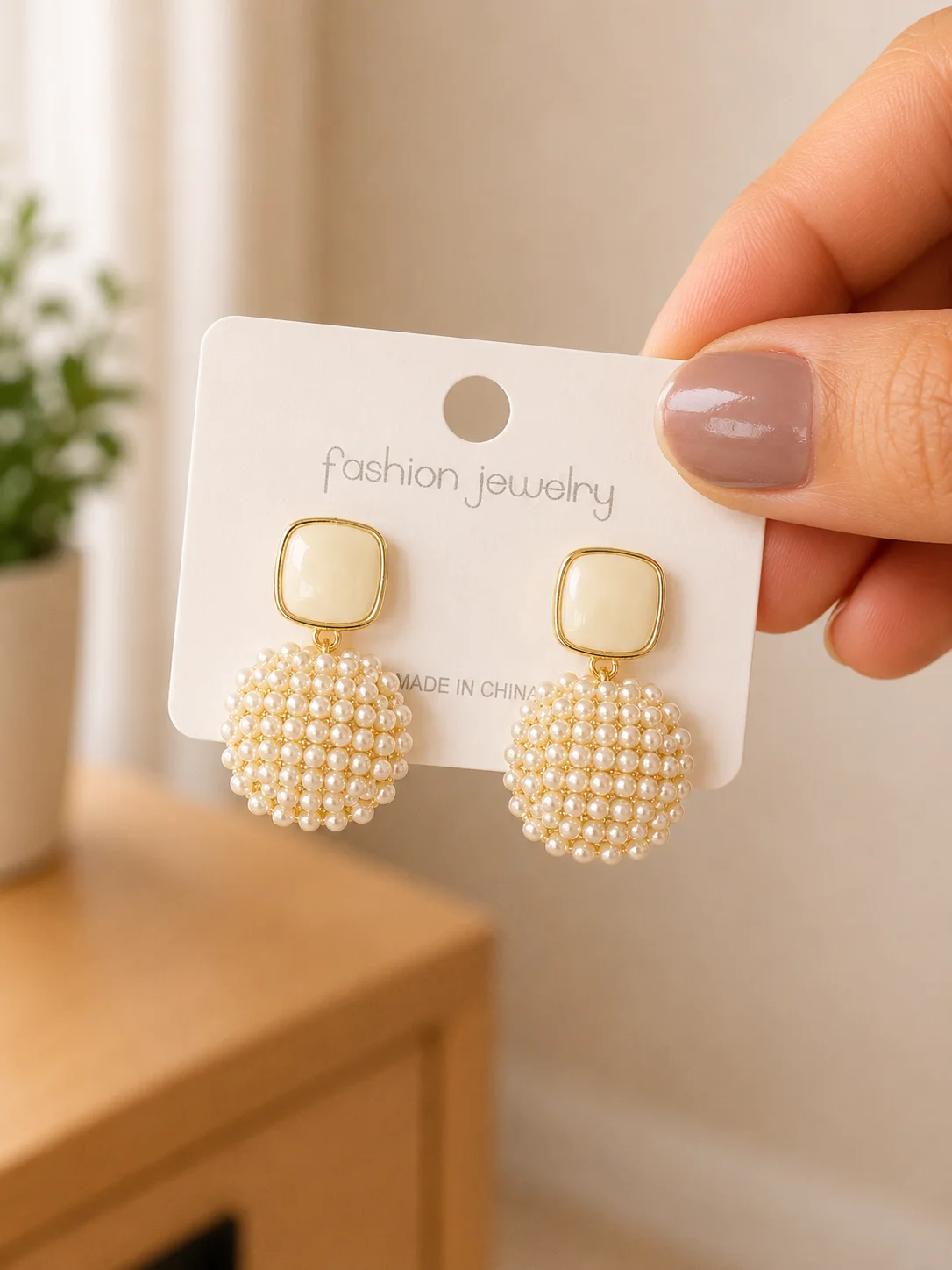 Pearl Disc Statement Earrings for Women - Image 4
