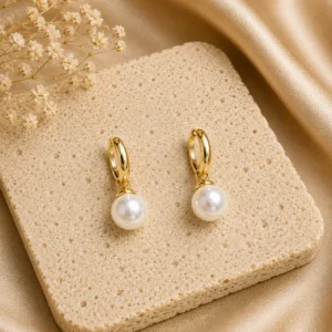 Pearl Drop Hoop Earrings for Women - Image 3