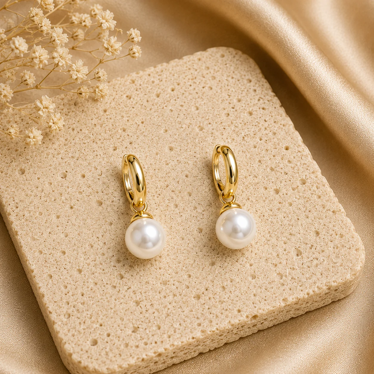 Pearl Drop Hoop Earrings for Women - Image 3