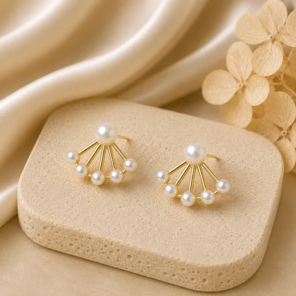 Pearl Fan Statement Earrings for Women