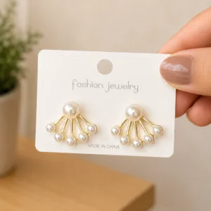 Pearl Fan Statement Earrings for Women - Image 4