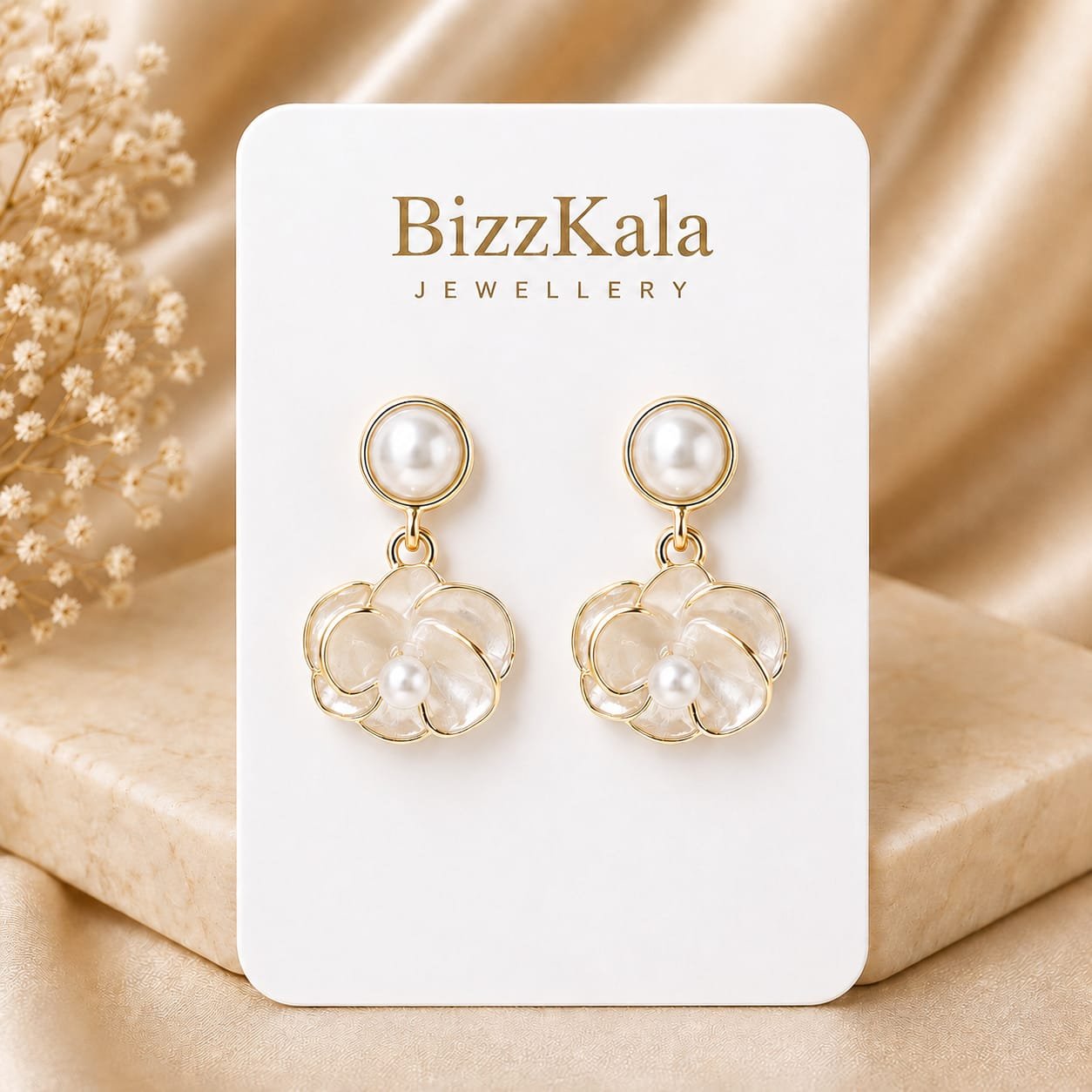 Pearl Floral Drop Earrings for Women - Image 1