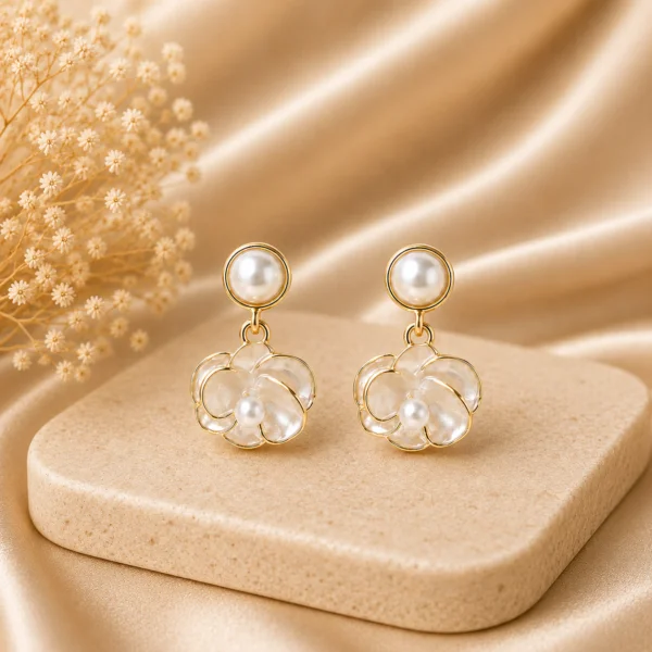 Pearl Floral Drop Earrings for Women