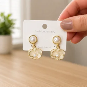 Pearl Floral Drop Earrings for Women - Image 4
