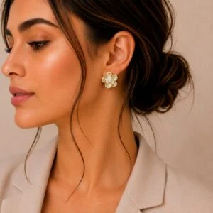 Pearl Flower Stud Earrings for Women - Image 2