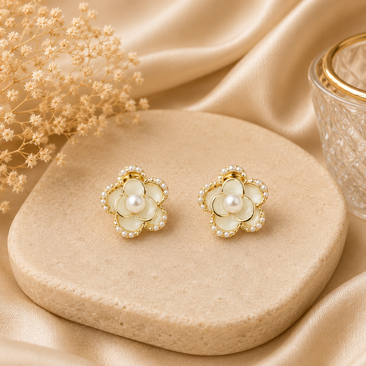 Pearl Flower Stud Earrings for Women - Image 3
