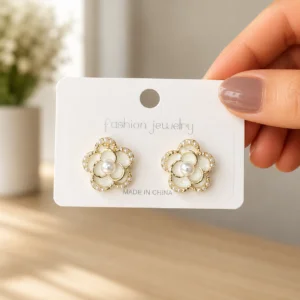 Pearl Flower Stud Earrings for Women - Image 4
