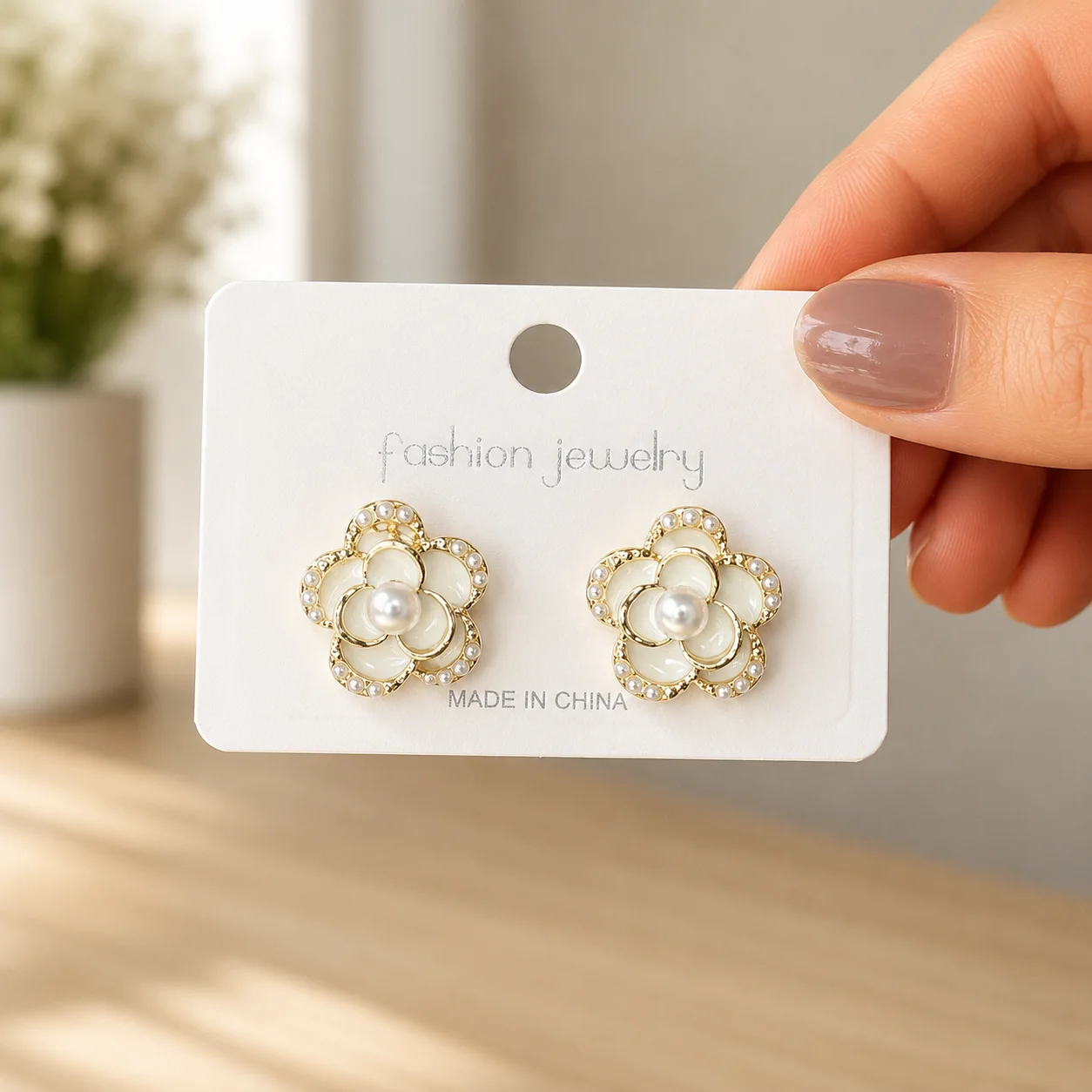 Pearl Flower Stud Earrings for Women - Image 4