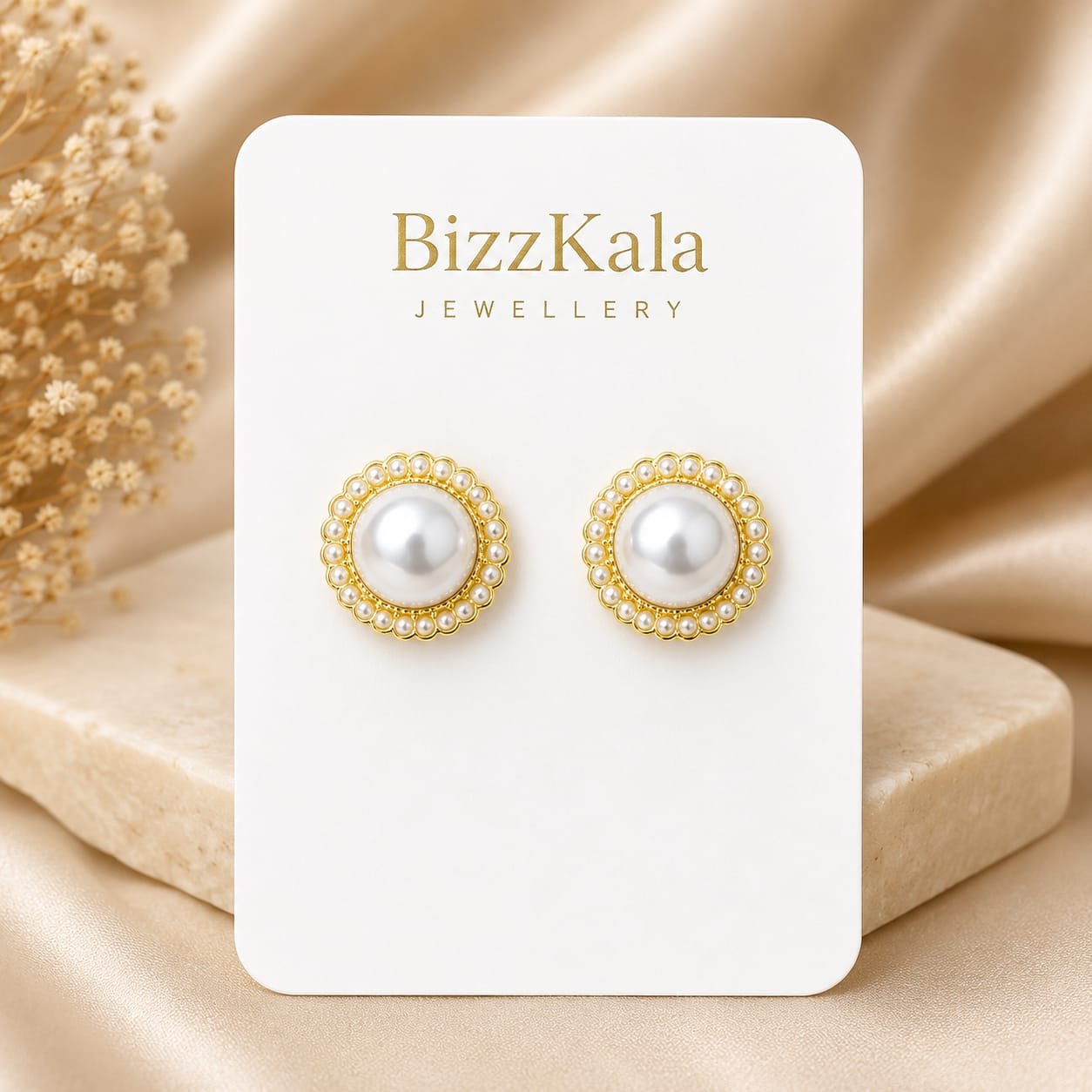 Pearl Halo Stud Earrings for Women - Image 1