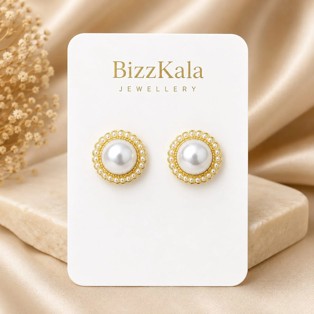 Pearl Halo Stud Earrings for Women - Image 1