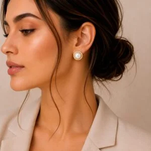 Pearl Halo Stud Earrings for Women - Image 2