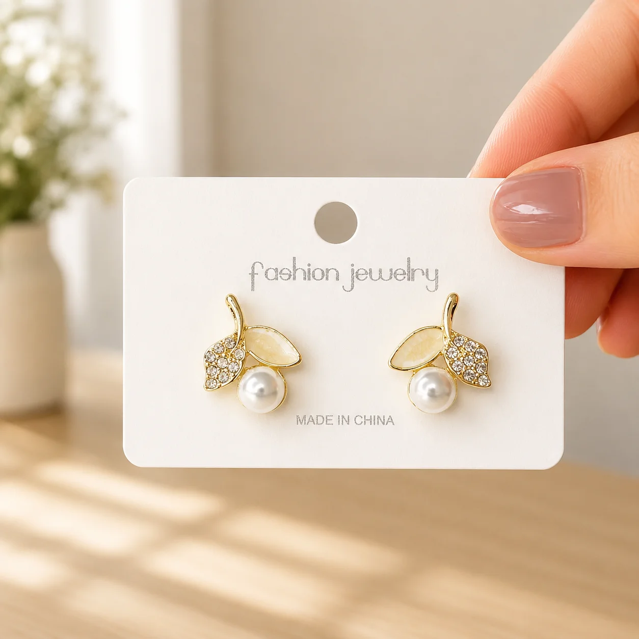 Yellow Leaf Pearl Drop Earrings for Women - Image 4